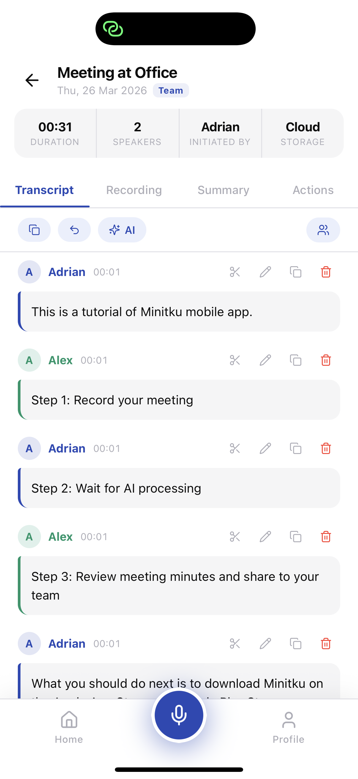 Minitku app screenshot
